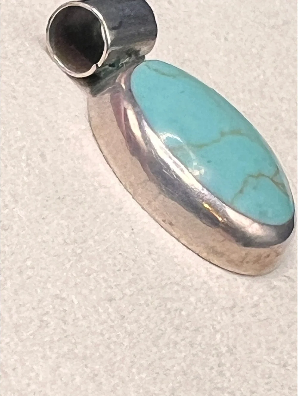 Vintage Sterling Silver Oval Turquoise Pendant Large Bail Southwestern